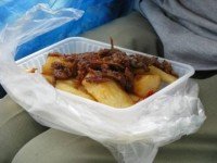 Telo with trie (fried ansjovis) and hotsauce